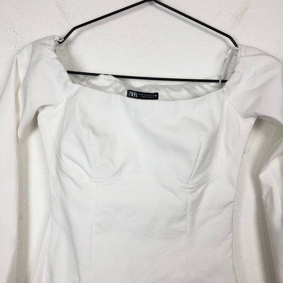 Zara Long Sleeve Off Shoulder Mini Dress Ivory XS - Picture 7 of 9